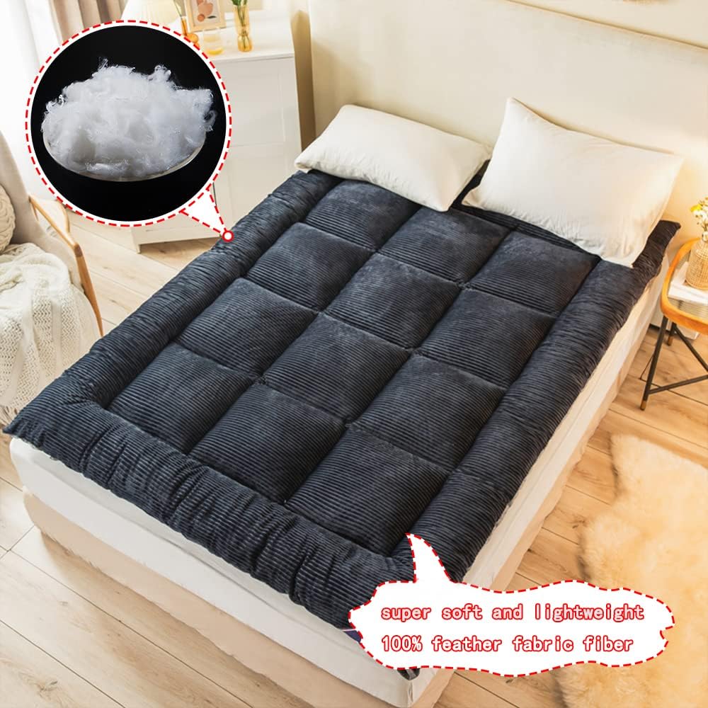Plush Floor Mattress Japanese Futon Mattress Winter Warm Mattress Topper Foldable Bed Roll Up Camping Mattress Floor Sleeping Pad Guest Single Double Tatami Mat,Grey,90x200cm(35 * 79in)