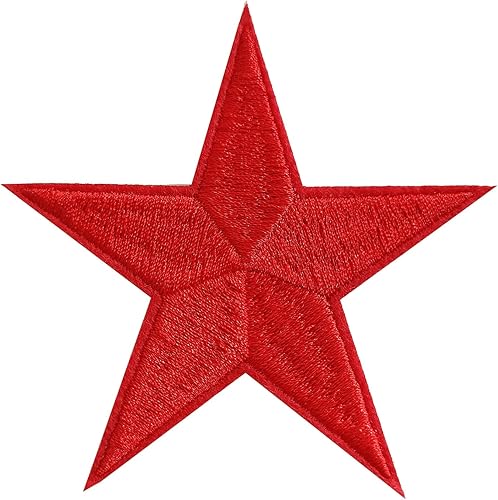 Zlettery 5 parches para planchar con estrellas rojas, parches bordados para ropa, chaquetas, sombreros, mochilas, jeans (3.2 pulgadas)