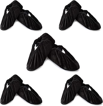 PlasMaller 5 Pairs Non Slip Washable Reusable Shoes Covers For Household Thickened Boots, Black, L