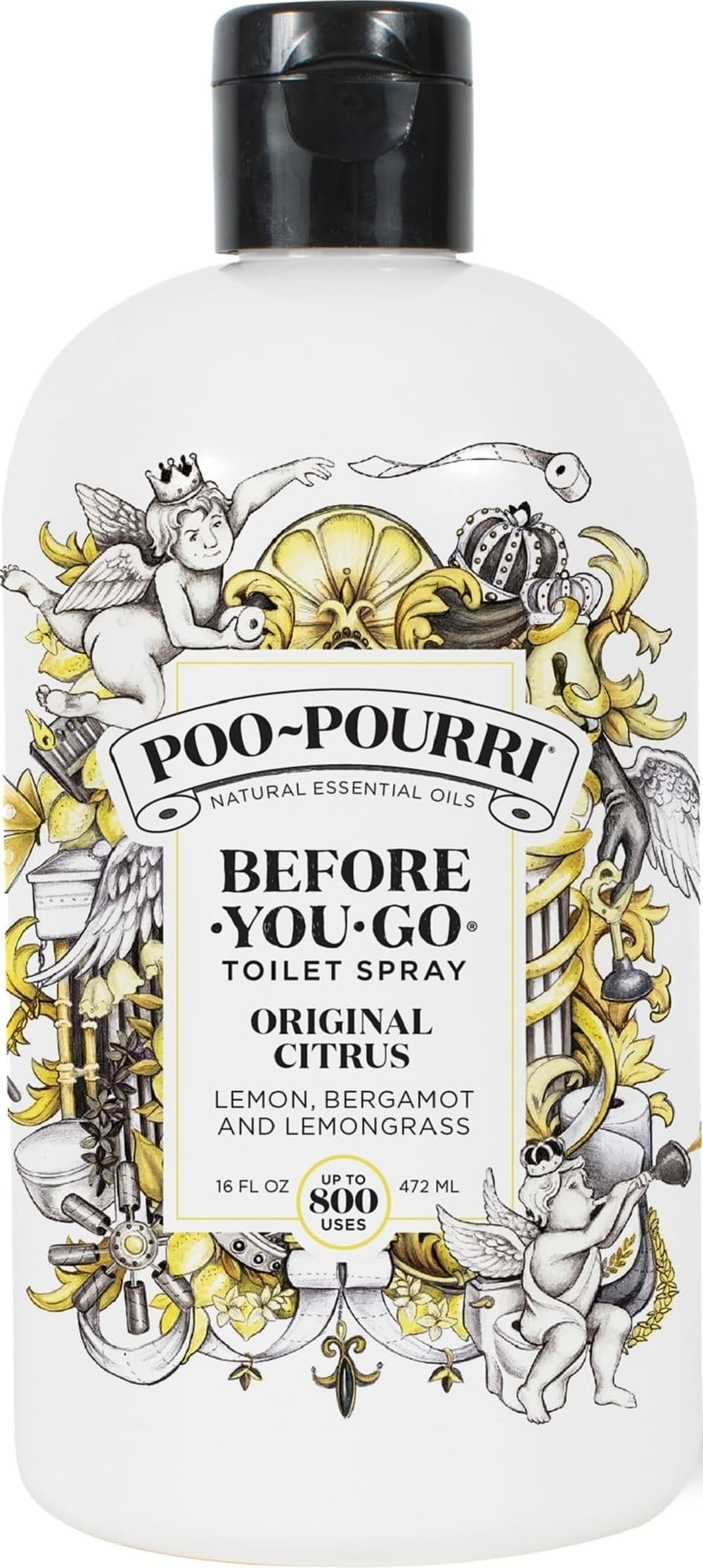 Before-You-Go Toilet Spray Refill, Original Citrus, 16 Fl Oz, Up to 800 Uses, Bathroom Odor Deodorizer with Essential Oils for Home or Work, Lemon, Bergamot and Lemongrass Scent