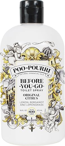 Poo-Pourri Before-You-Go Toilet Spray Refill, Original Citrus, 16 Fl Oz, Up to 800 Uses, Bathroom Odor Deodorizer with Essential Oils for Home or Work, Lemon, Bergamot and Lemongrass Scent