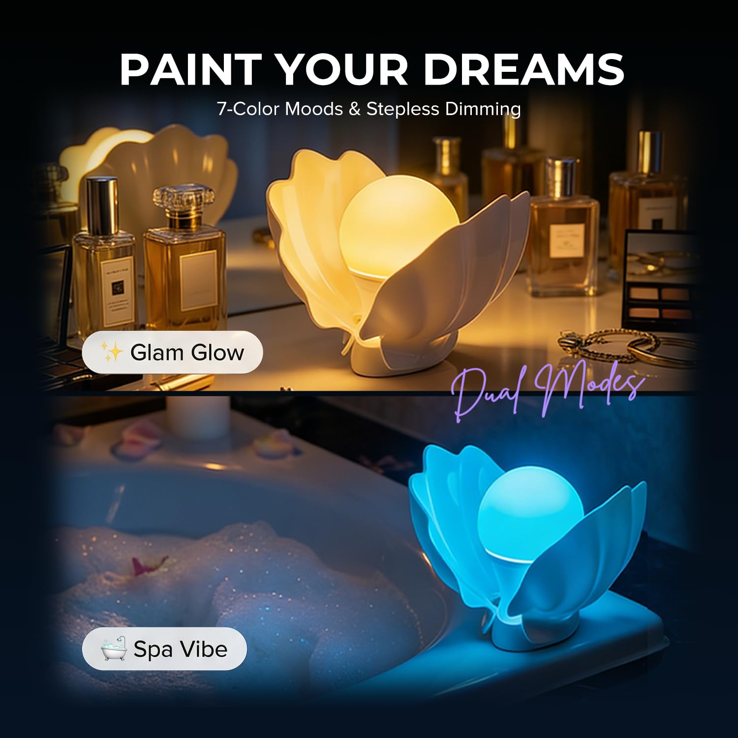 Luz nocturna para niños, luz de concha de bebé con modo de cambio de 7 colores y atenuación continua, lámpara de noche táctil de silicona suave sin BPA, luz nocturna recargable para