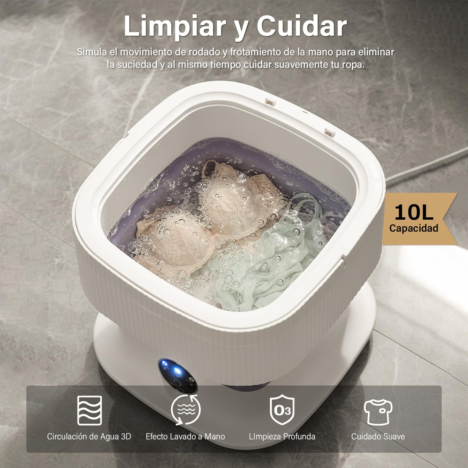 Mini lavadora plegable portátil – 10 l lavadora plegable con función centrifugado, pantalla táctil y 3 modos de lavado, lavadora portátil de camping para viajes, estudiantes, autocaravana