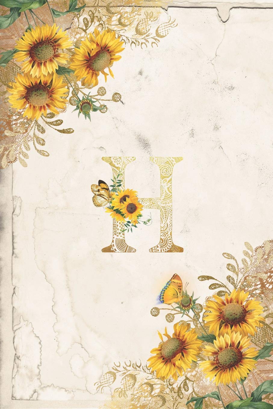 Vintage Sunflower Notebook: Sunflower Journal, Monogram Letter H Blank Lined and Dot Grid Paper with Interior Pages Decorated With More Sunflowers:Small