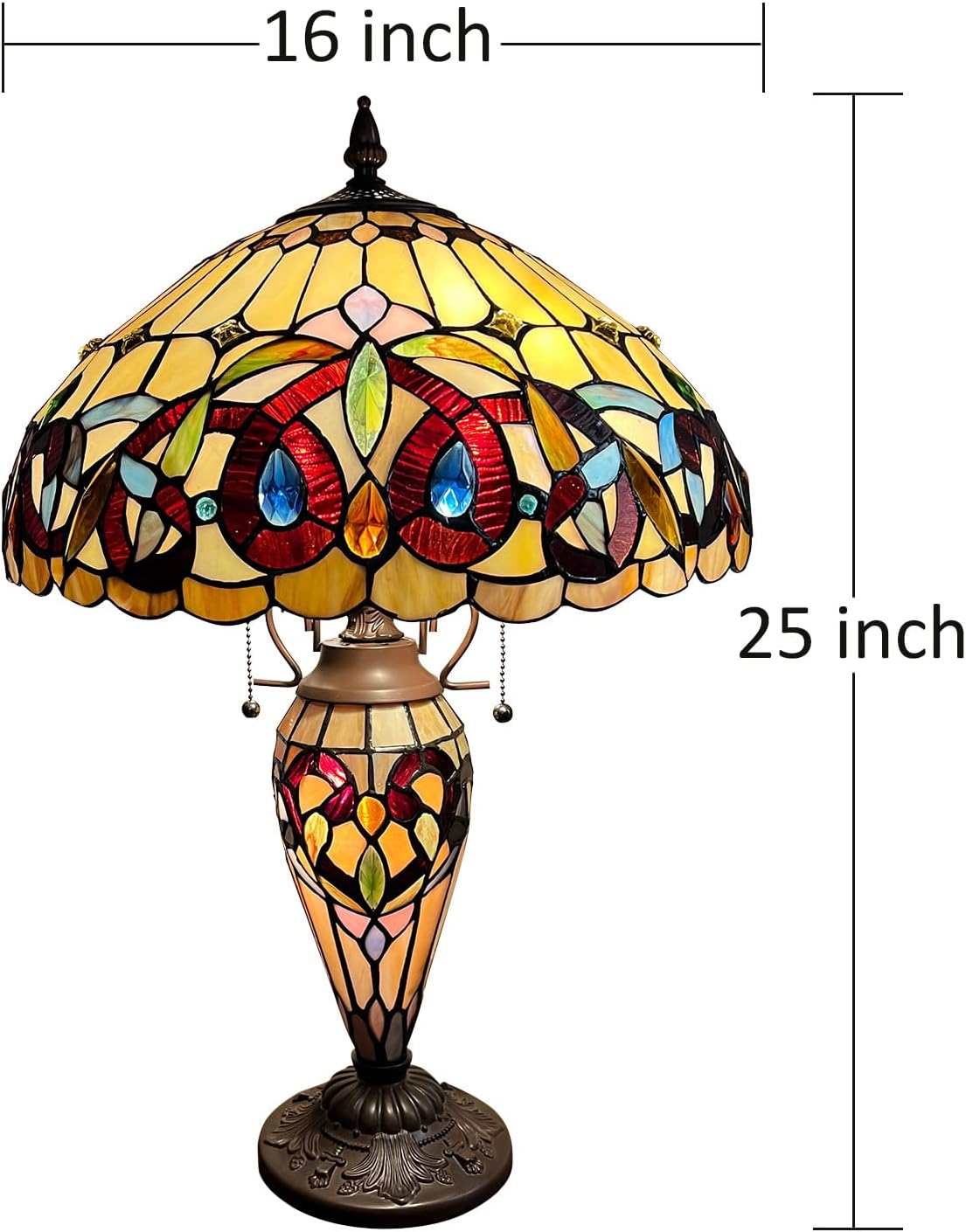Super Big Clearance! Capulina Tiffany Large Table Lamp 3-Light with Nightlight Rustic Design Vintage Desk Light for Home Living Room Bedroom