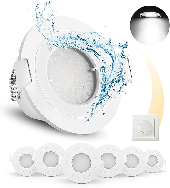 OREiN LED Recessed Ceiling Lights Downlights Dimmable 4000K Natural White, LED Ceiling Spot Lights IP65 230V 6W 510lm Ultra Flat for Bathroom Kitchen Living Room, Beam Angle 100°, Ø68mm, Round-6 Pack