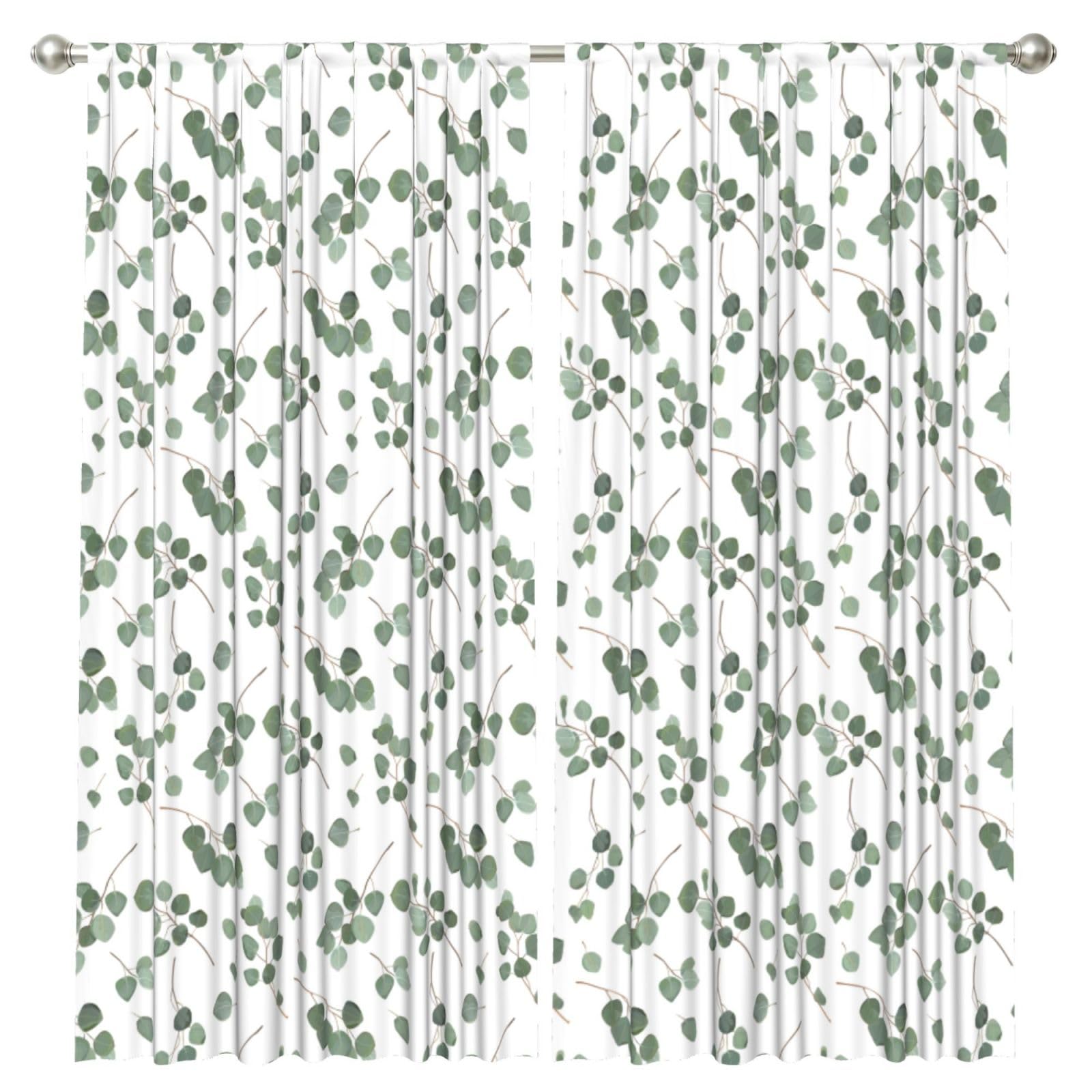 InOmak Green Silver Dollar Eucalyptus, 2 Panels Window Curtains 52 x 84 Inch Blackout Curtains for Living Room Bedroom