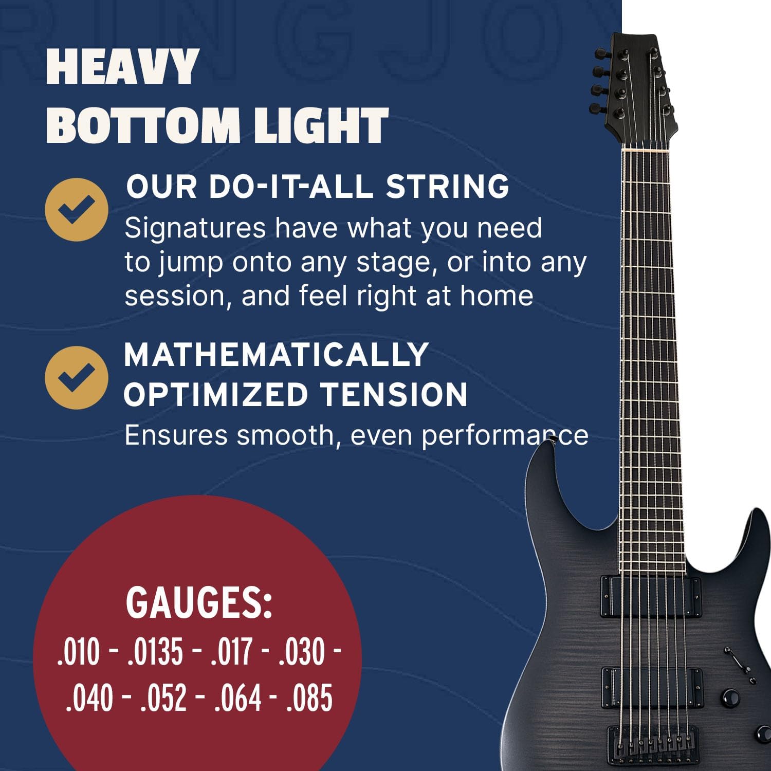 Stringjoy 8 String Heavy Bottom Light Gauge Signatures Nickel Electric Guitar Strings 10-85 HVY108, Balanced & Powerful, 2-Pack