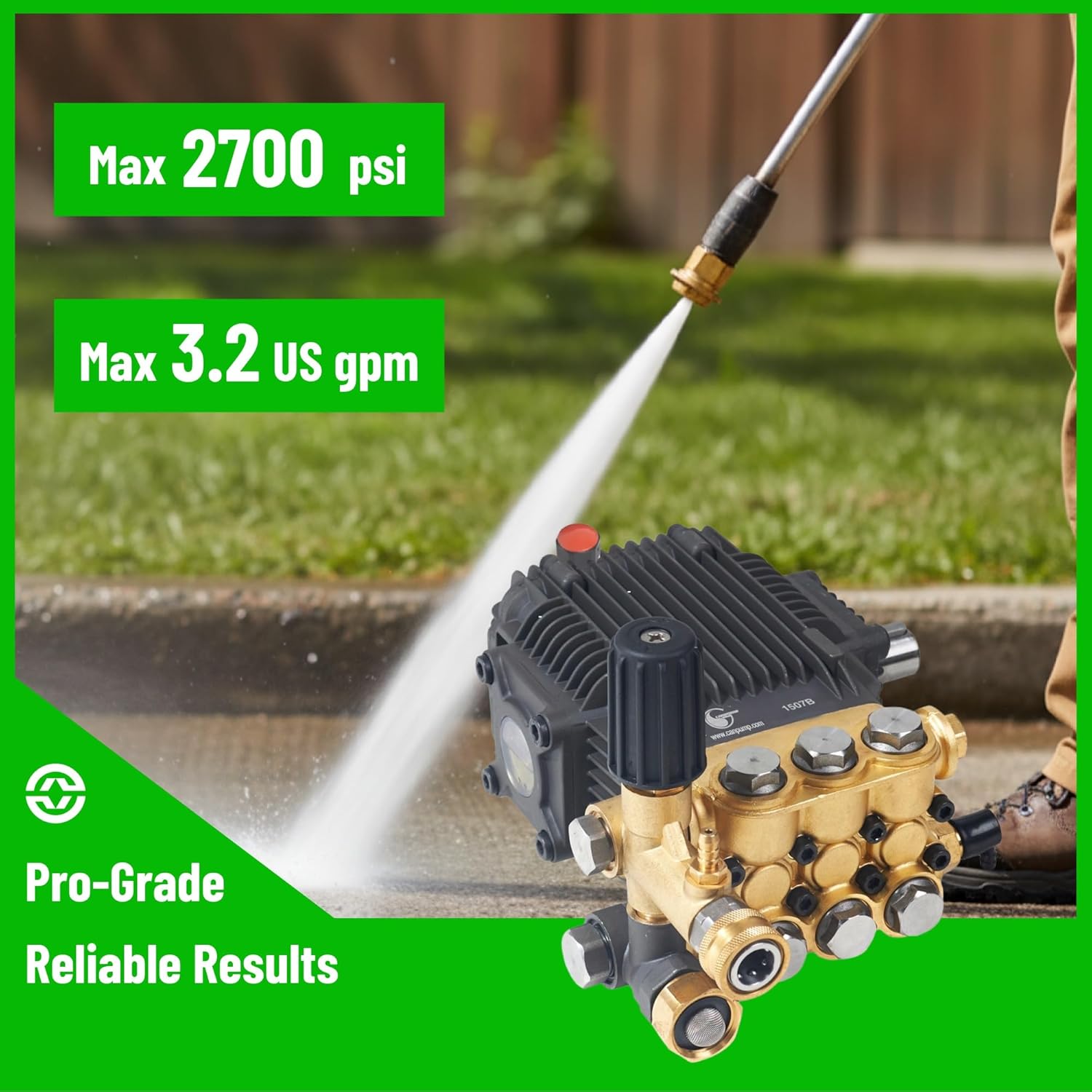 Canpump CF 2732 S: 2700 psi @ 3.2 US gpm Belt-Drive Pressure Washer Pump with External Unloader, 24 mm Solid Shaft, Max 3450 RPM, High Flow Horizontal Triplex Pump