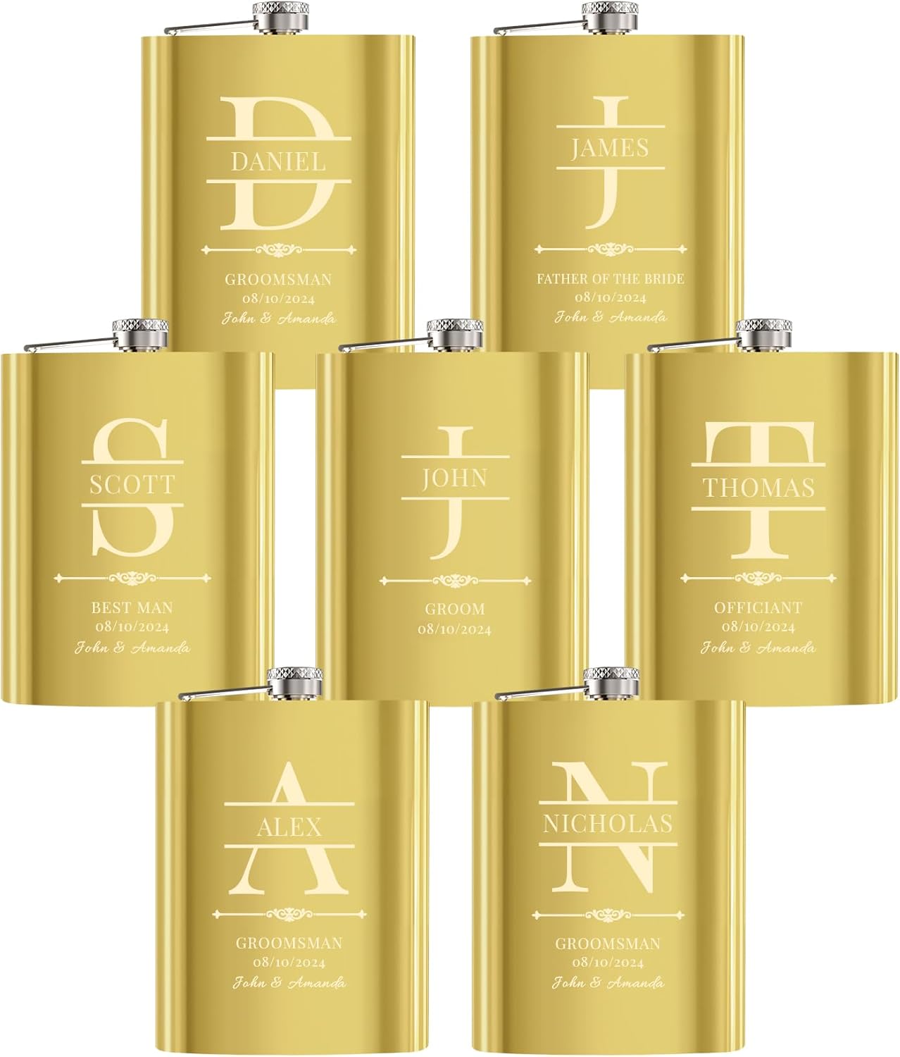 Groomsmen Flasks, Set of 8 Personalized Groomsmen Gifts for Wedding, Custom Engraved Whiskey 304 Steel Stainless Flasks for Groomsman Best Man Groom Father of Bride, Black