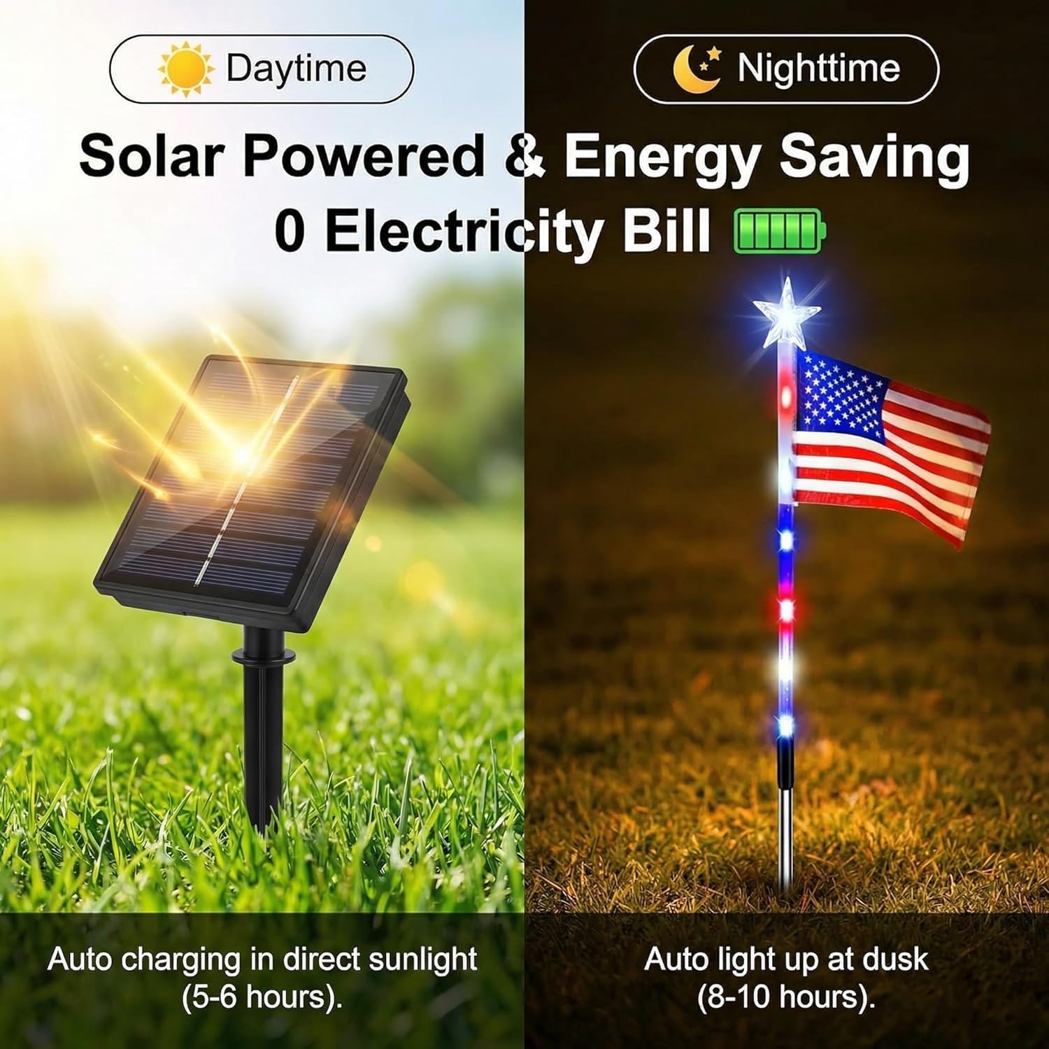 8 Pack Solar American Flag Lights Outdoor, 4th of July Decorations Outdoor,Red White and Blue Solar Lights Outdoor for Yard, Garden, Pathway, Independence Day, 250th Anniversary (16 Pack)