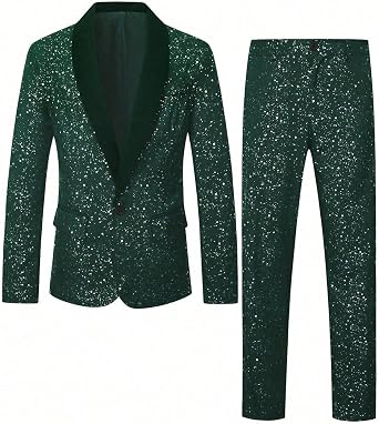 Mens Suit 2 Piece Set Shawl Lapel Shiny Tuxedos Blazer Pants Party Prom Fashion One Button Performance Nightclub Wedding