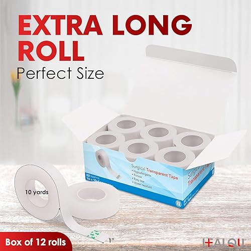 Miniatura 2 de HEALQU Cinta médica transparente, caja de 12 rollos, cinta quirúrgica de 1 pulgada x 10 yardas con adherencia suave para pieles sensibles para el