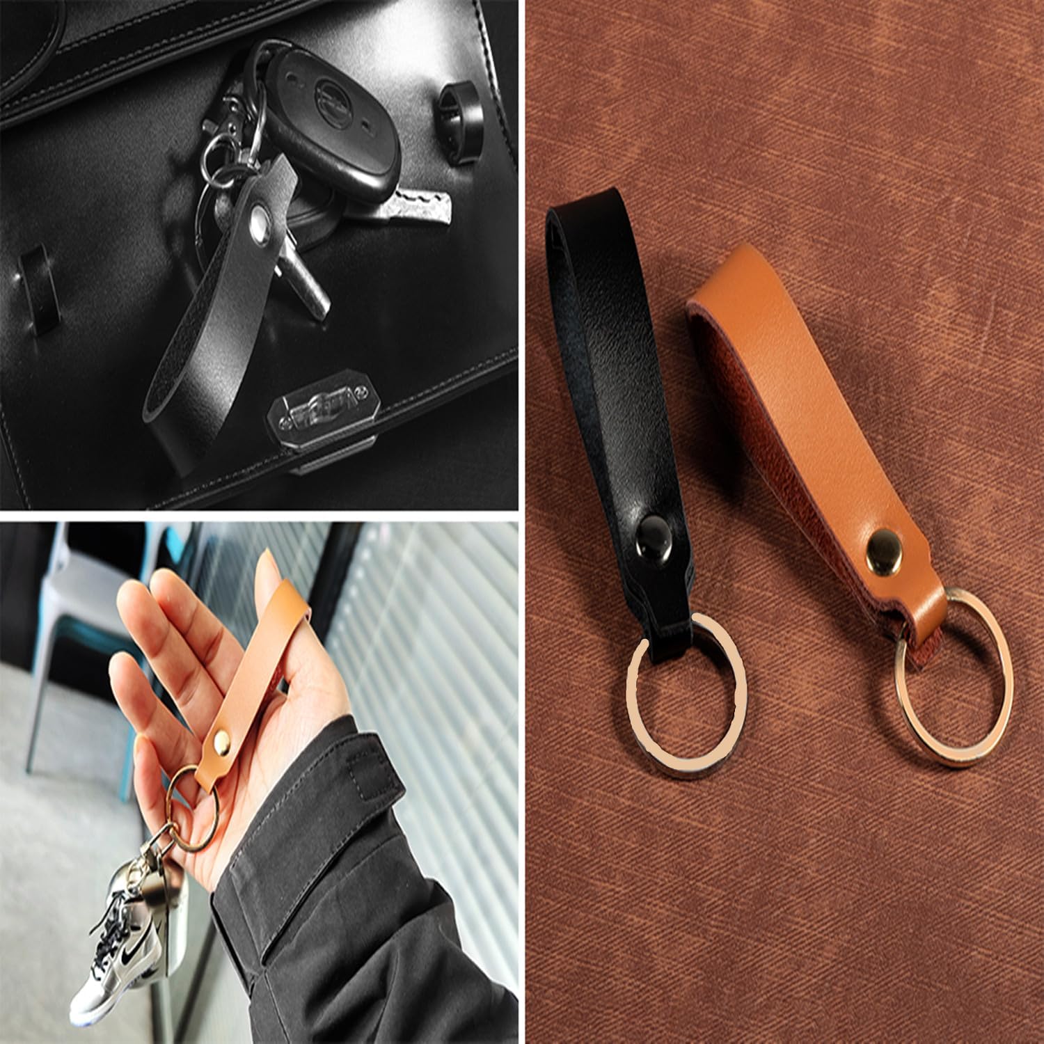 Leather Car Key Ring Elegant Hand Keyring Leather Key Ring for Men Women Car Keys, 8 Pieces Multicoloured