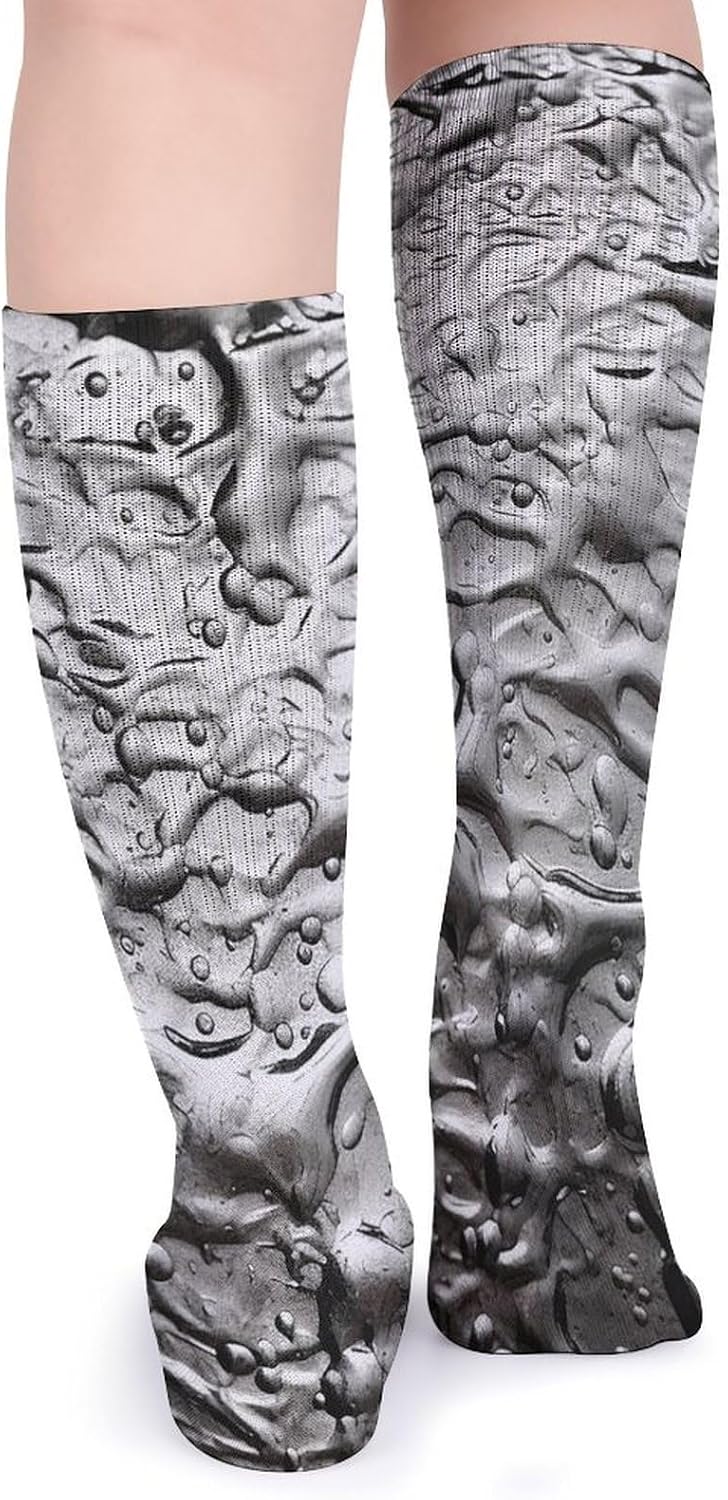 Breathable Crew Sock, Moisture Wicking, Athletic Calf Socks, Cozy | Silver Texture Compression Socks for Women Men, Lightweight High Work Socks for Business, Casual