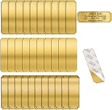 Brass Tags In White, 30 Pieces 3" x 1" Brushed Brass Tags Gold Paper Laser Marking Personalized Logo Metal Label Art Tag, for Artwork, Gifts (Adhesive Back)