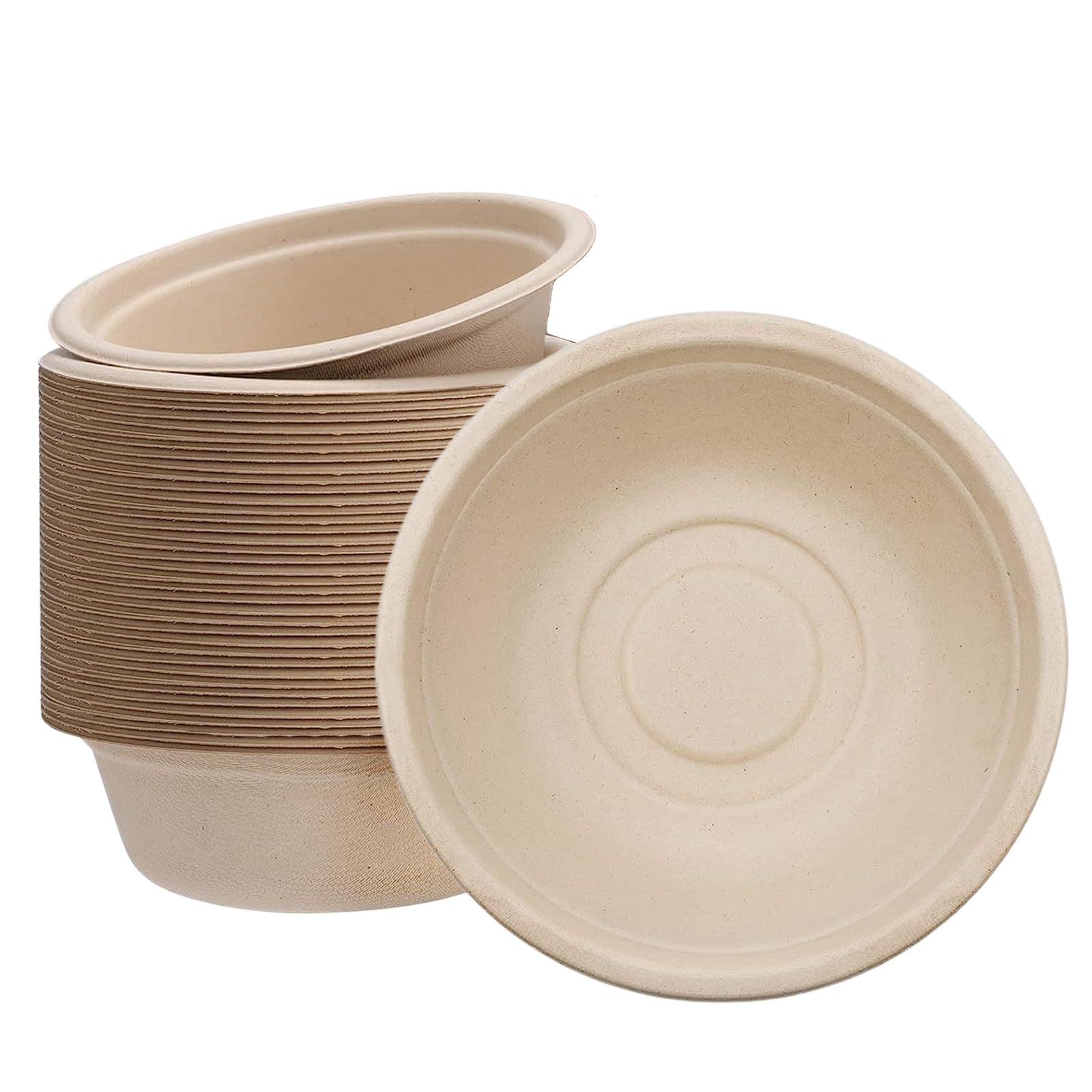 Disposable Brown 17oz/480ml Bagasse Compostable Eco-Friendly Biodegradable Bowls, 50 Pcs - Party, Dessert, Soup, Serving Bowls for Hot/Cold Food, BBQ, Picnic