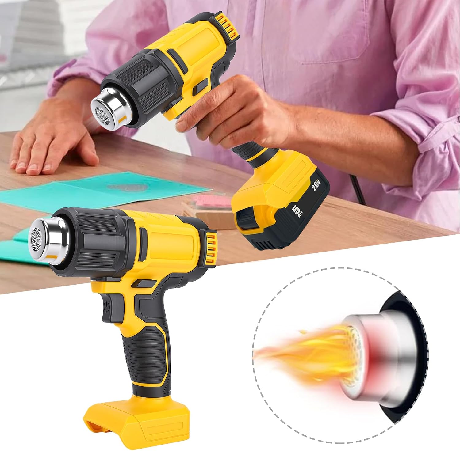 Fafeicy Cordless Heat Gun 122F 1022F Digital LCD Display Adjustable Temperature Hot Air Gun 5 Speeds for DCB204 DCB206 Battery Electronics Repair