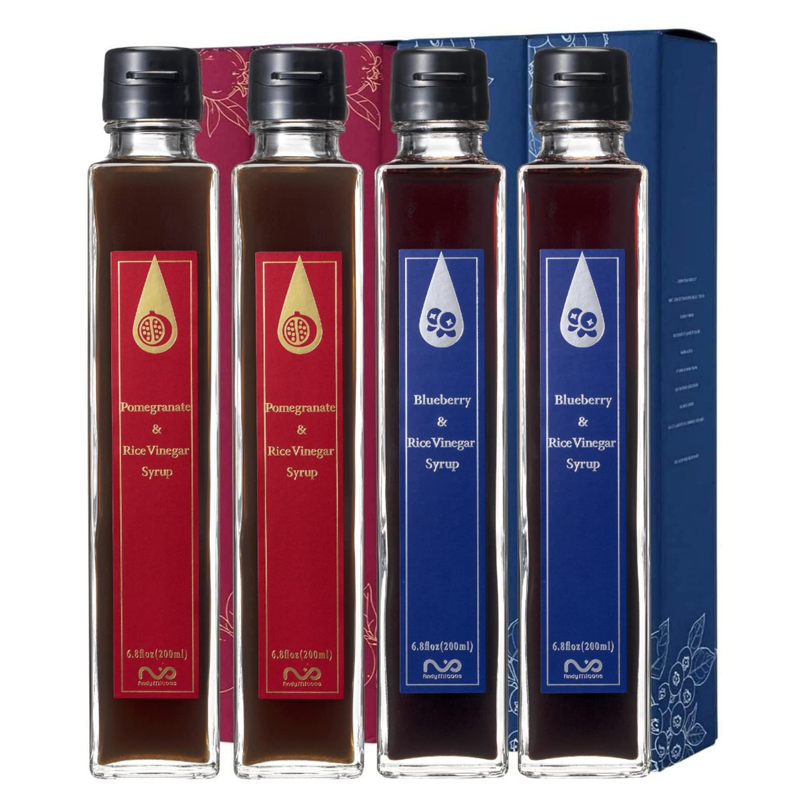 Photo 1 of [Micoas] Pomegranate & Rice Vinegar Syrup, Blueberry & Rice Vinegar Syrup, Drinking Vinegar, Made in Japan, 200ml (6.8 oz), 4 Pack Pomegranate & Blueberry 6.8 Fl Oz (Pack of 4)