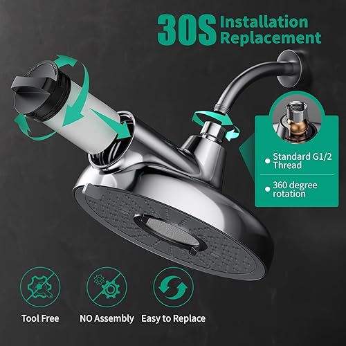 Miniatura 3 de Longriver F8 - Cabezal de ducha filtrado de 8 pulgadas, alta presión, 3 modos de pulverización de lluvia, filtro de cabezal de ducha para agua dura,