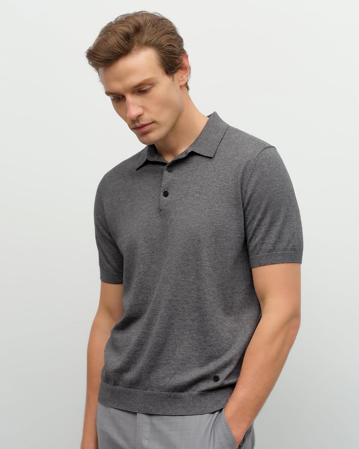 KVSS Men's Polo Shirts Pima Cotton & Cashmere Luxury Short Sleeve Polo Shirt for Men Lightweight Breathable Premium Knit Polo