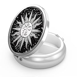 Pill Box 3 Compartment Small Pill Case,Portable for Pocket or Purse Pill Organizer Pill Container Holder to Hold Vitamins, Medication, Fish Oil and Supplements(Sun and Moon)