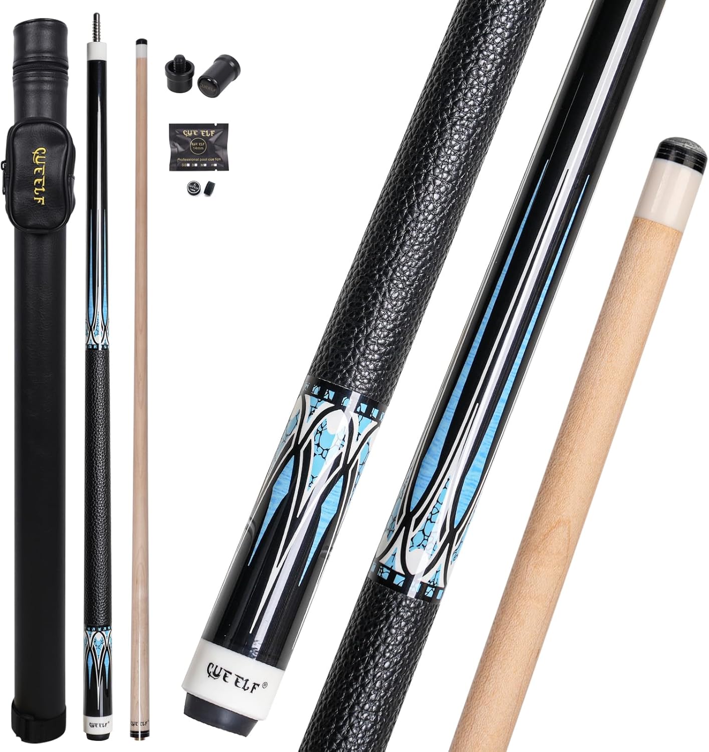 2-Piece Professional Pool Cue Set 58" Low Deflection Shaft Pool Cue with 12.5mm Tip Pool Stick Featuring Premium Leather Grip