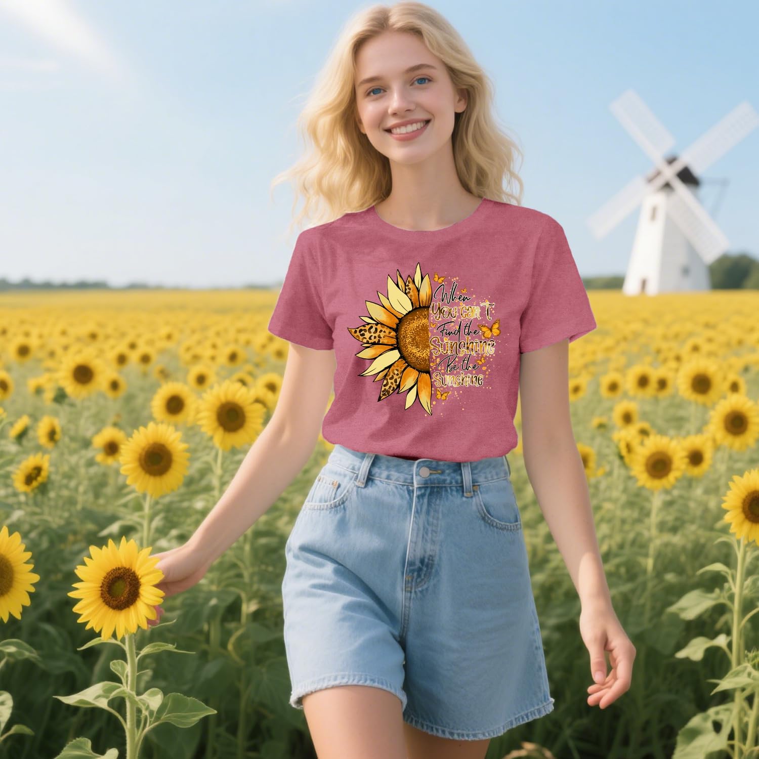 Womens Sunflower Shirts When You Cant Find The Sunshine Be The Sunshine T-Shirt Inspirational Tee Tops - Image 5