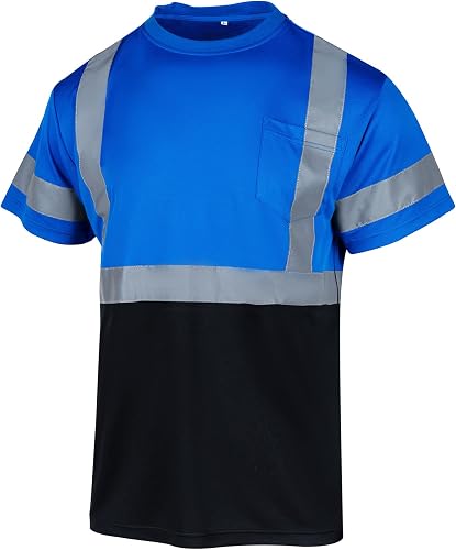 VENDACE Hi Vis Reflective Safety Shirts for Men High Visibility Construction Work T Shirt(Blue,XL)