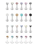 Suprsparkle 24 Pcs 16G Hypoallergenic Stainless Steel Labret Lip Monroe Medusa Stud Piercing For Women Men 3mm Cubic Zirconia Forward Helix Earrings Cartilage Tragus Piercing 6mm 8mm