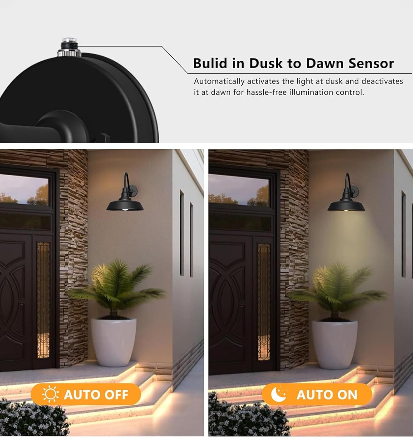 12 Inch Outdoor Gooseneck Barn Lights, Dusk to Dawn Sensor, Waterproof and Rustproof Black Barn Lights for Porches, Houses and Farmhouses 2 Pack…
