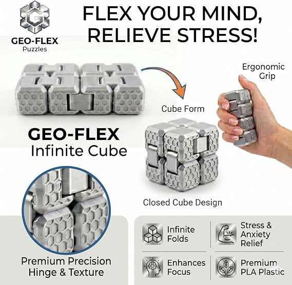 Fidget Cube Stres Küpü - ( Silver ) - 6 Fonksiyonlu Odaklanma ve Zihin Egzersizi