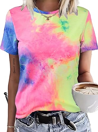 Remidoo Women's Tie Dye Short Sleeve Tee Crewneck Summer T Shirt Multicolor