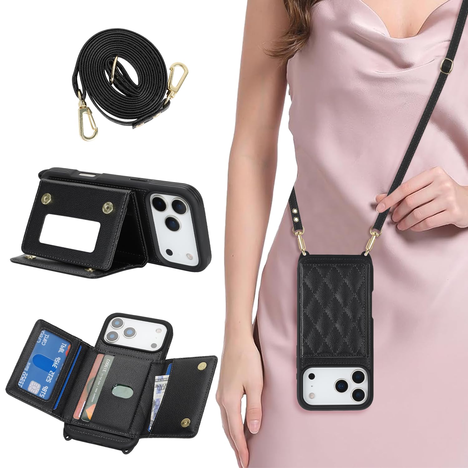 Crossbody Wallet Case for iPhone 18 Pro Max / 17 Pro Max,Black