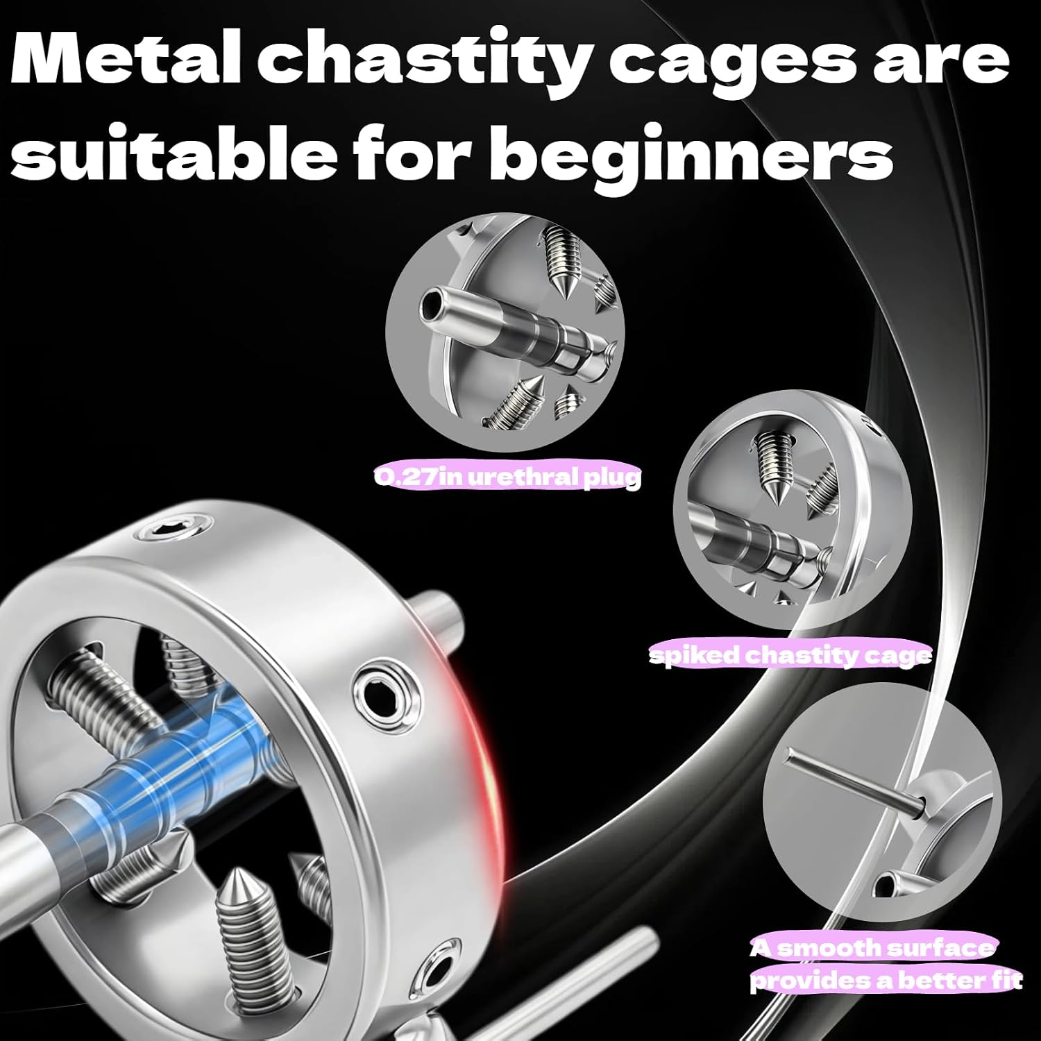 Spiked Chastity Cage with Urethral Plug for Men, Stainless Steel Male Chastity Device & Metal Chastity Cage, Ventilated Cock Cage with Catheter for BDSM Bondage, Sissy Training & Long-Term Wear.