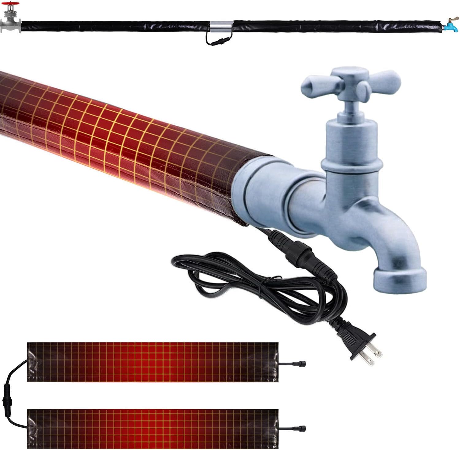 H&G lifestyles Insulated Water Pipe Heating Wrap, 3ft Anti-Freeze Heating Jacket for Water Pipe Internal Thermostat Max Temp 158℉ Winter Must-Have(Pack of 2)