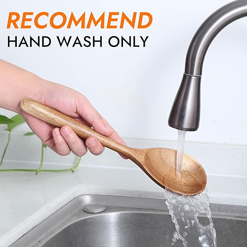 Vista 7 de Cuchara de cocina de madera de acacia, cucharas de servir para mezclar y agitar, utensilios de cocina antiadherentes, cucharón para sopa, guisos