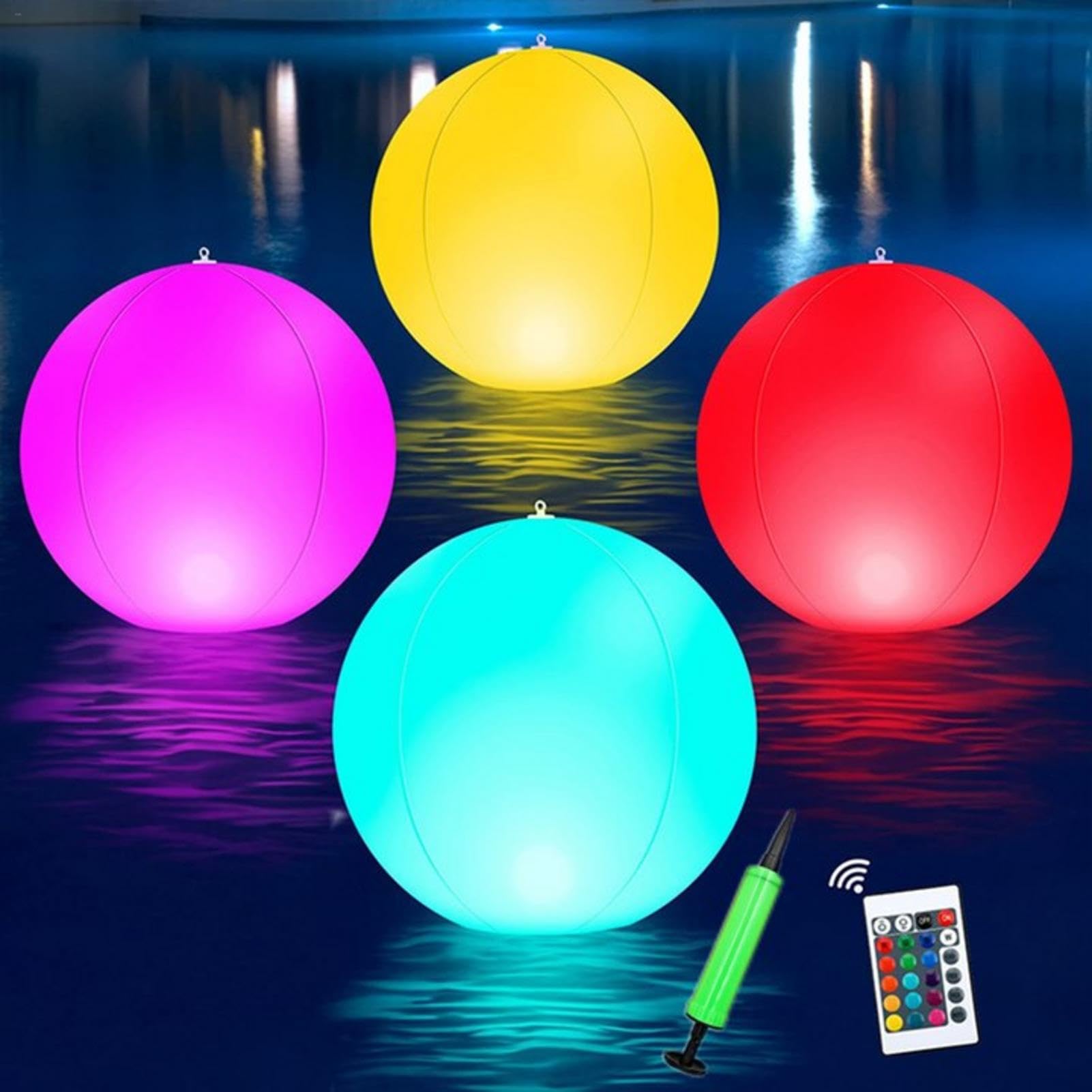 Palloni da spiaggia LED gonfiabili | 4 pz Pallone da spiaggia illuminato | Giocattolo con palline luminose piscina a 16 colori | 4 modalità luce regolabili Giocattoli spiaggia per beachball