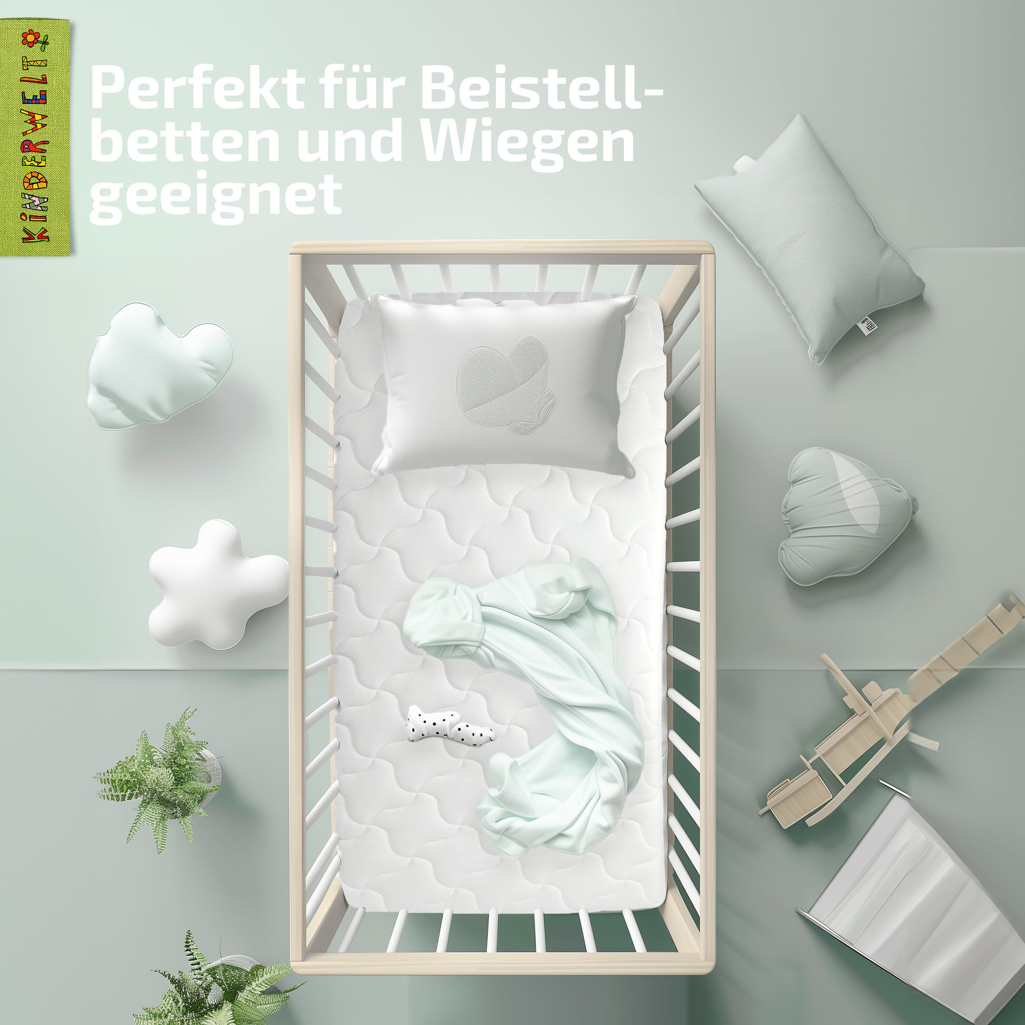 KiNDERWELT Babymatratze 40x90x10 cm, Schaumkernmatratze Komfortbezug gesteppt, Matratze für Kinderbett, Schaumstoffmatratze Kinder, Made in Germany