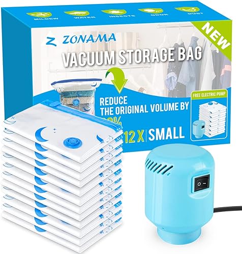 Bolsas de almacenamiento al vacío con bomba de aire eléctrica, paquete de 12 unidades de tamaño pequeño (24 x 16 pulgadas) bolsas para ahorrar