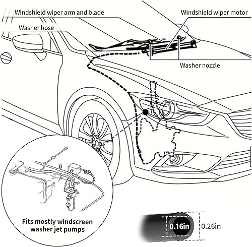 Miniatura 6 de Kit de 2 boquillas para limpiaparabrisas  Pulverizador ajustable de 4 vías con manguera y conector, accesorios universales de repuesto de líquido