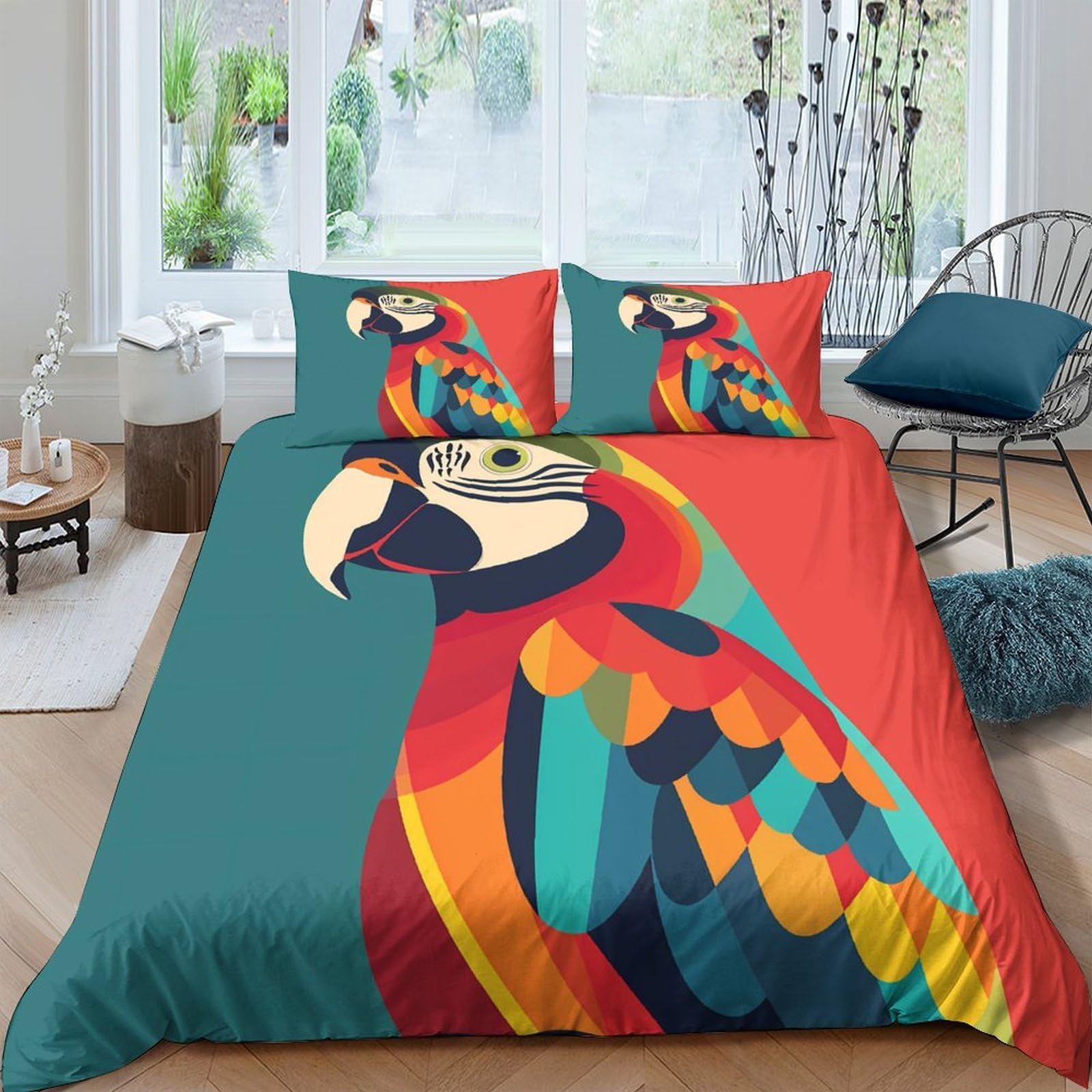 Ctjqhvkz Style-3 3D Printed Colorful Parrot Fitted Sheet Microfiber Soft Bedroom Decor Tropical Bird Bed Cover Dustproof Easy Care Single（135X200cm）