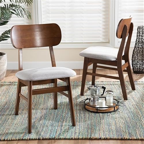 Miniatura 2 de Baxton Studio Euclid Mid-Century - Juego de sillas de comedor de 2 piezas con tapizado de tela gris y acabado marrón nogal