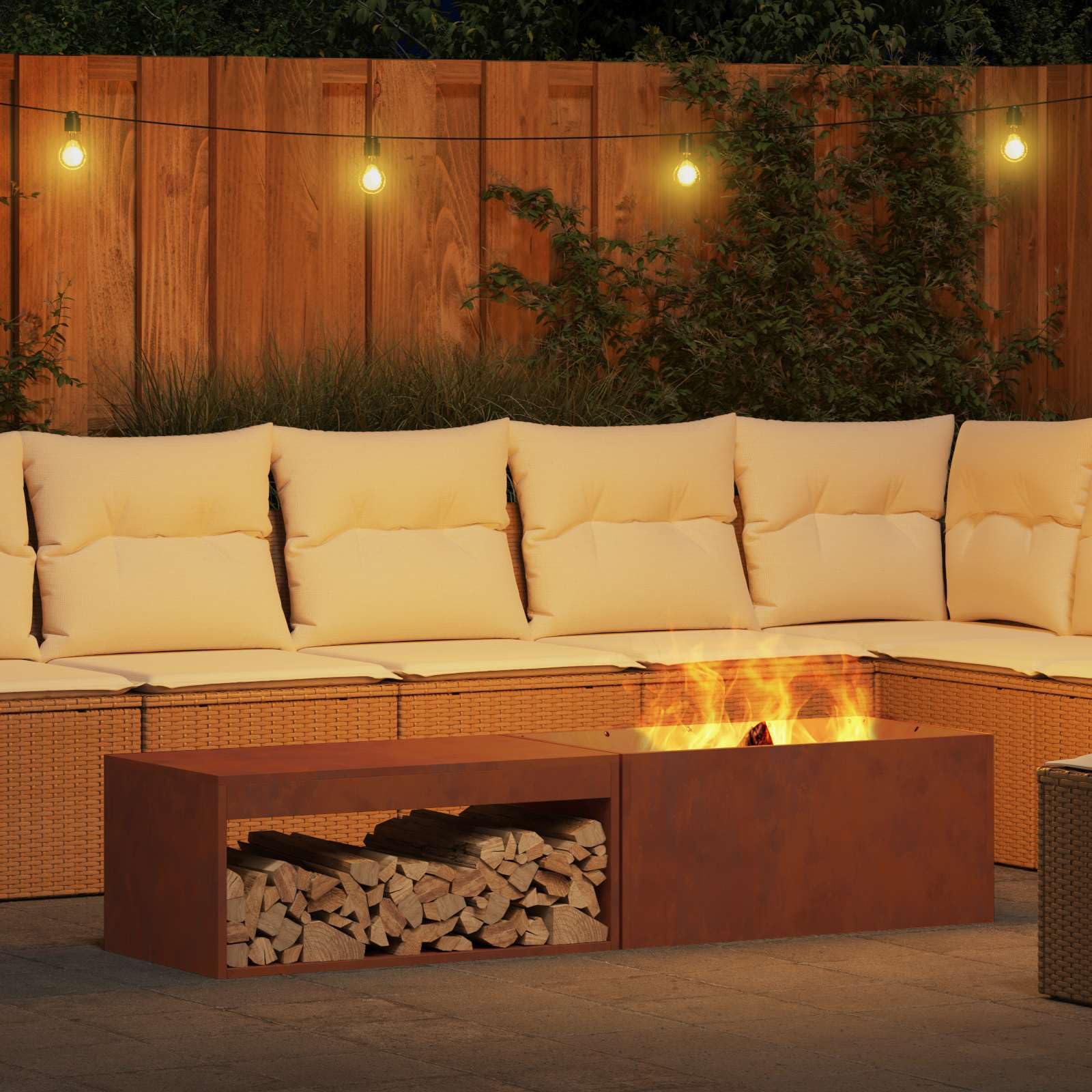 Braise Marrone 160 x 45 x 35 cm Acciaio Braciere Fuoco Multifunzionale Camino Esterno per Giardino, Riscaldamento, Terrazza, Campeggio