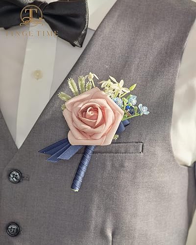 Miniatura 5 de TINGE TIME Boutonniere - Juego de 6 boutonniere de boda para hombre, Boutonniere para novio, novio y padrino, juego para baile de graduación, boda,