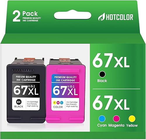 67XL Combo Pack Ink Replacement for hp Ink 67 for hp 67 Ink cartridges Black/Color Combo Pack Works with DeskJet 1255, 2700, 4100 Series, Envy 6000,