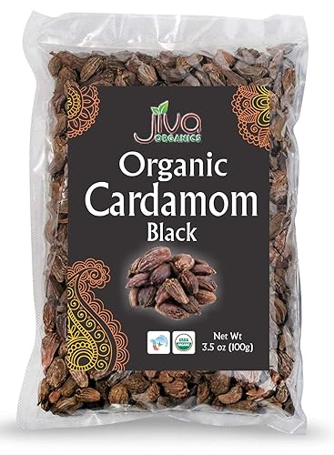 Jiva Organics Bolsa de cardamomo negro orgánico de 3.5 onzas - Indian Badi Kali Elaichi - Sin OMG