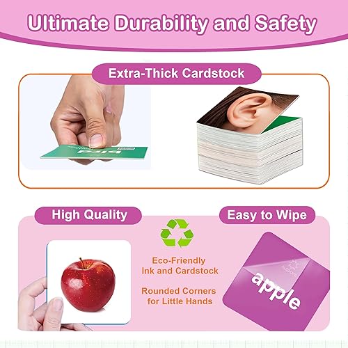 Miniatura 34 de Tarjetas flash de 50 primeras palabras para bebé con videos divertidos, tarjetas de imagen extra gruesas para terapia del habla, tarjetas