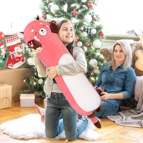 Miniatura 10 de Almohada larga de felpa de zorro, peluche suave de zorro rosa, lindo animal de peluche largo de zorro para niños (zorro, 19.68 pulgadas19.7 in)