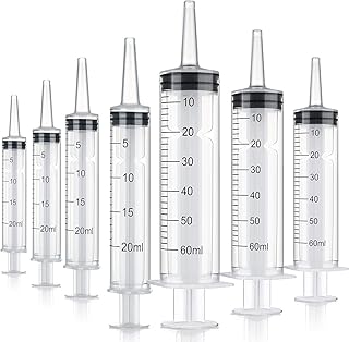 10 Pack Plastic Syringe Liquid Measuring Syringes Without Needle for Epoxy Resin, Craft, Scientific Labs, Feeding Pets Animals, Oil or Glue Applicator (20 ML, 60 ML)